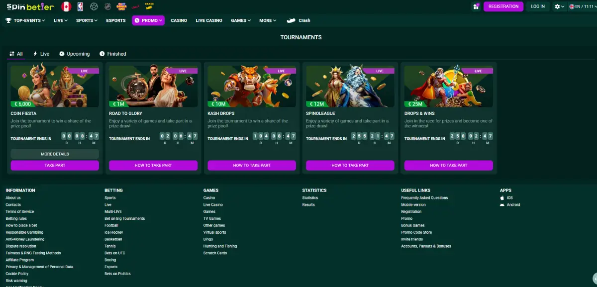 SpinBetter Casino slot tournament available at capture time