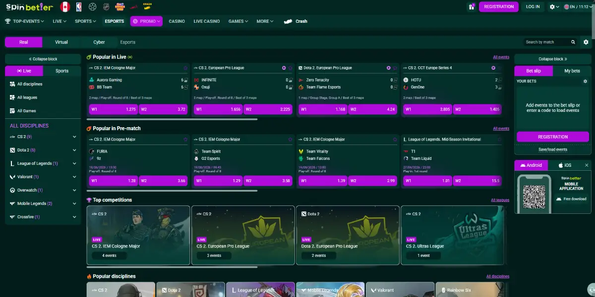 SpinBetter Casino esports betting preview